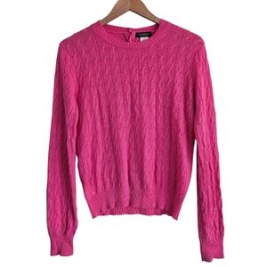 Italtempo 100% Cashmere Cable Knit Crew Neck Sweater, Fuchsia Pink, Size M